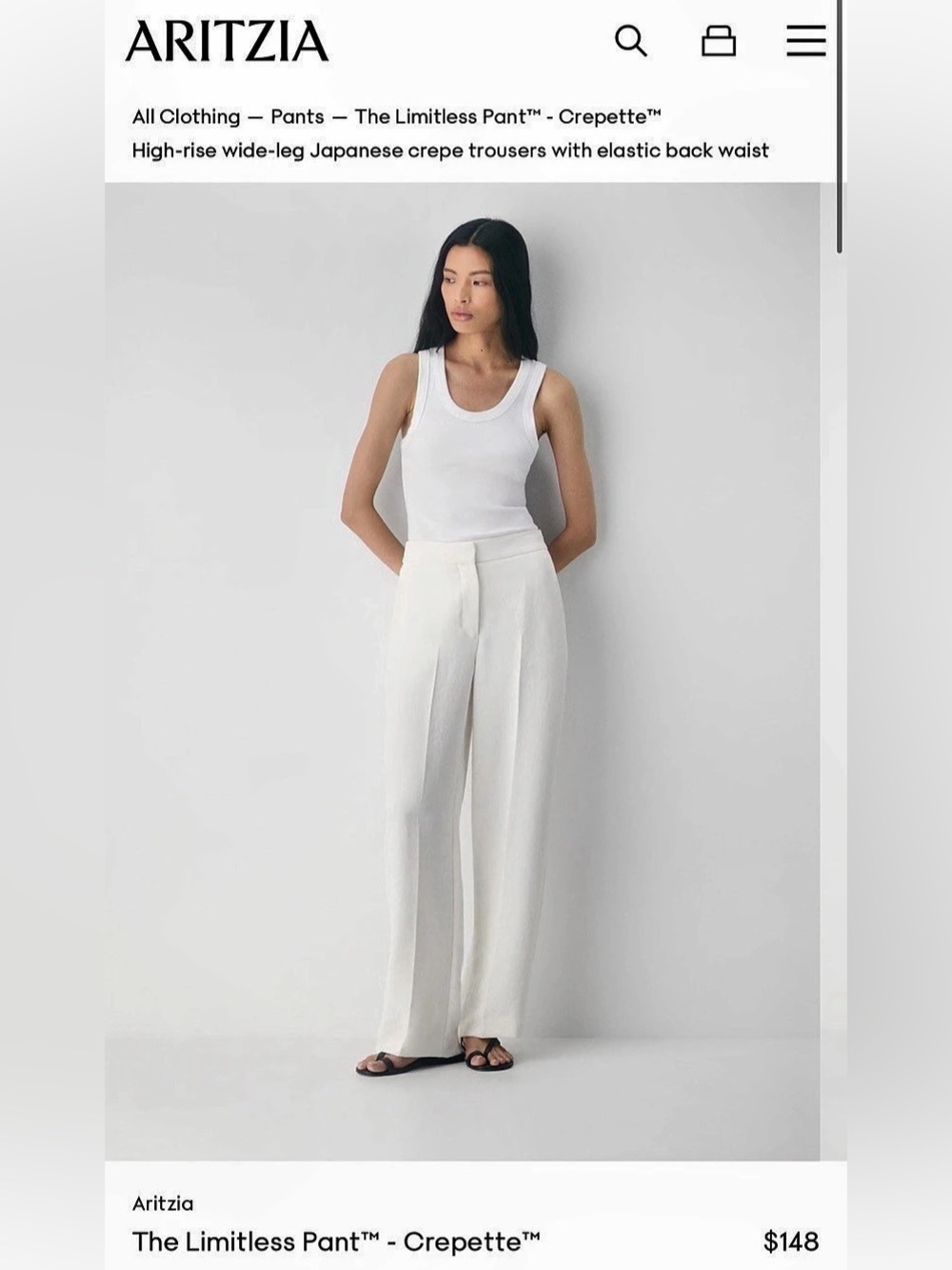 Aritzia The Limitless Pant™ - Crepette™ Wide Leg Pants in White Size 0 New